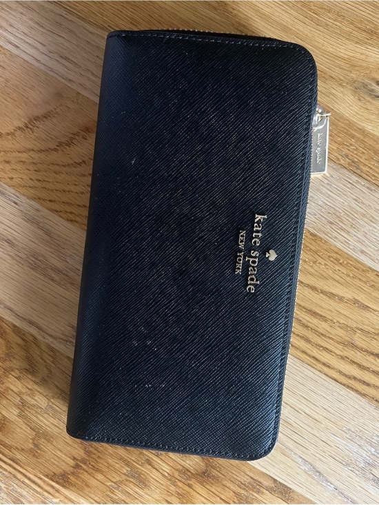 kate spade Handbags - kate spade black zip-around saffiano wallet with gold logo